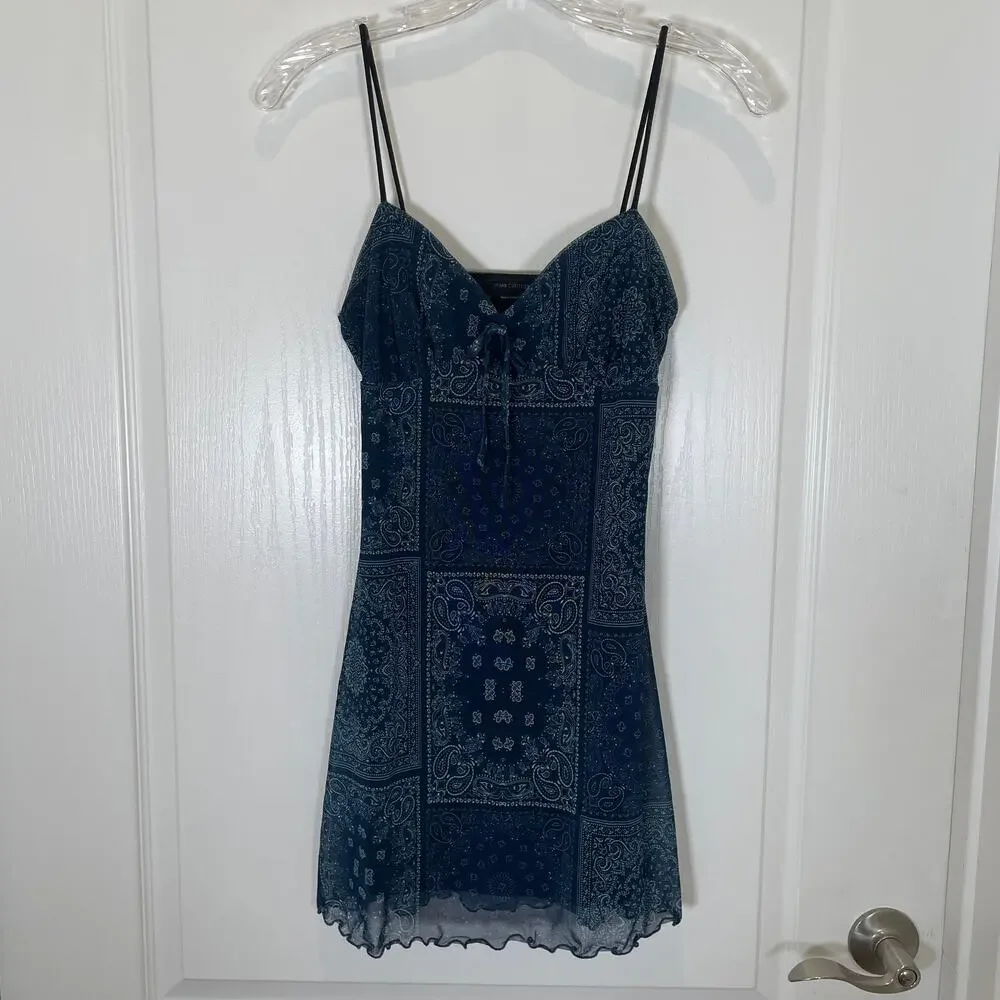 Urban Outfitters Y2K Style‎ Mesh Mini Dress Babydoll Paisley Blue Sweetheart S